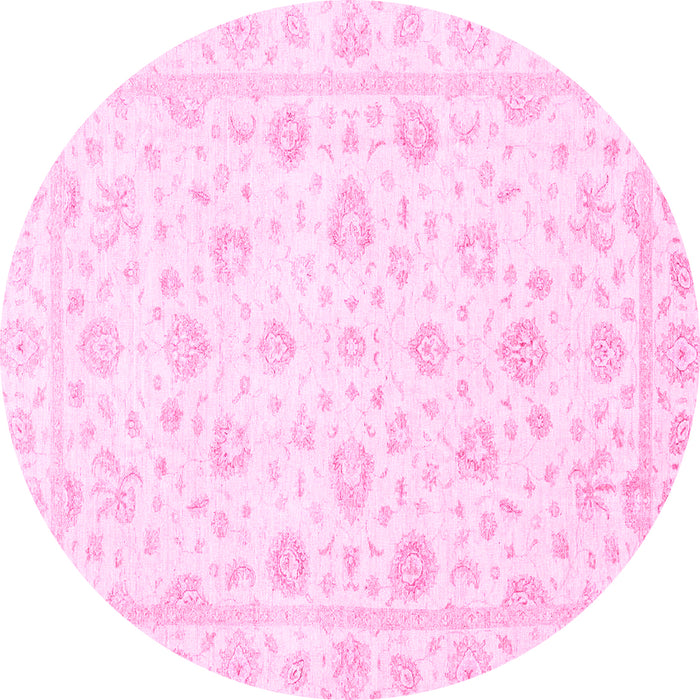 Round Machine Washable Oriental Pink Traditional Rug, wshabs3474pnk