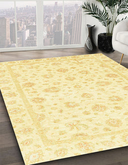 Machine Washable Abstract Sun Yellow Rug in a Family Room, wshabs3474