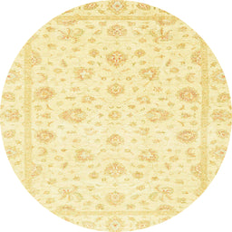 Round Abstract Sun Yellow Oriental Rug, abs3474