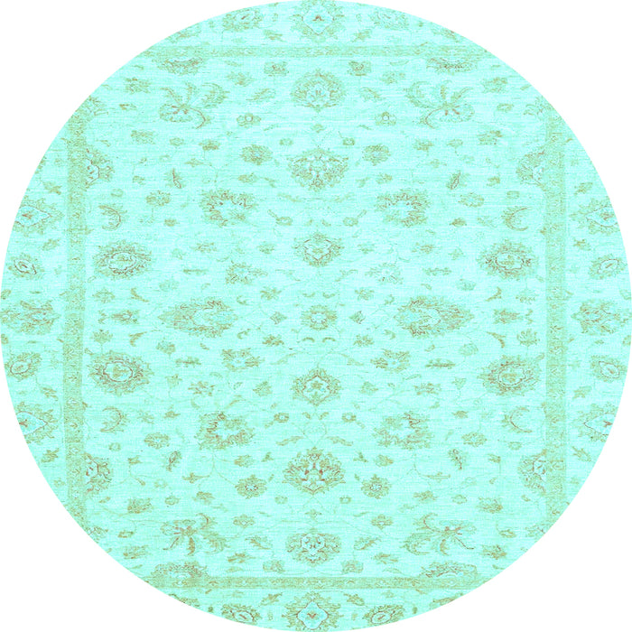 Round Oriental Light Blue Traditional Rug, abs3474lblu
