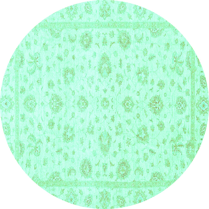 Round Machine Washable Oriental Turquoise Traditional Area Rugs, wshabs3474turq