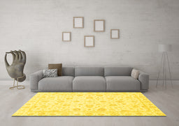 Machine Washable Oriental Yellow Traditional Rug in a Living Room, wshabs3474yw