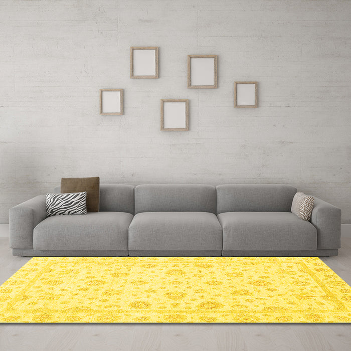 Machine Washable Oriental Yellow Traditional Rug in a Living Room, wshabs3474yw