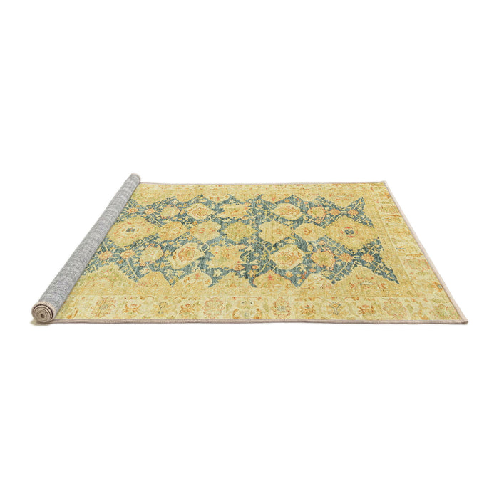 Sideview of Machine Washable Abstract Mustard Yellow Rug, wshabs3475