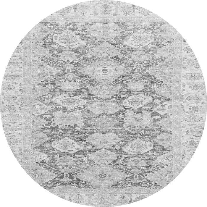 Round Machine Washable Oriental Gray Traditional Rug, wshabs3475gry