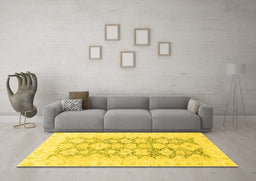 Machine Washable Oriental Yellow Traditional Rug in a Living Room, wshabs3475yw