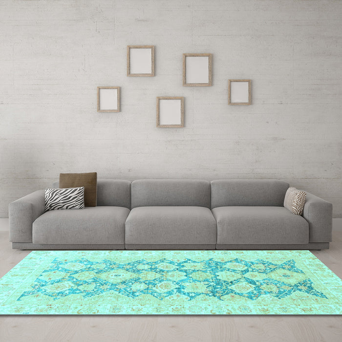 Machine Washable Oriental Light Blue Traditional Rug in a Living Room, wshabs3475lblu