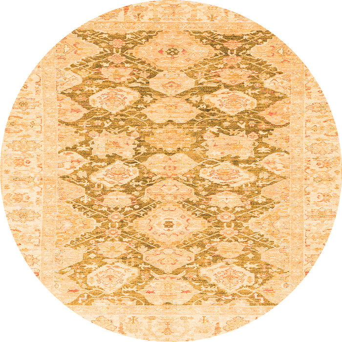 Round Machine Washable Oriental Orange Traditional Area Rugs, wshabs3475org
