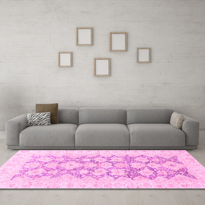 Machine Washable Oriental Pink Traditional Rug in a Living Room, wshabs3475pnk