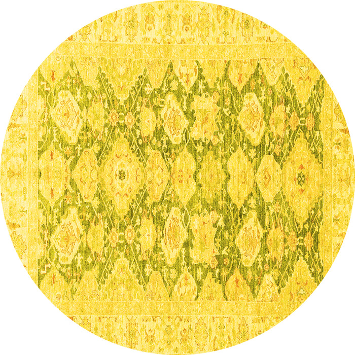 Round Machine Washable Oriental Yellow Traditional Rug, wshabs3475yw