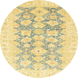 Round Abstract Mustard Yellow Oriental Rug, abs3475