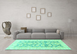 Machine Washable Oriental Turquoise Traditional Area Rugs in a Living Room,, wshabs3475turq