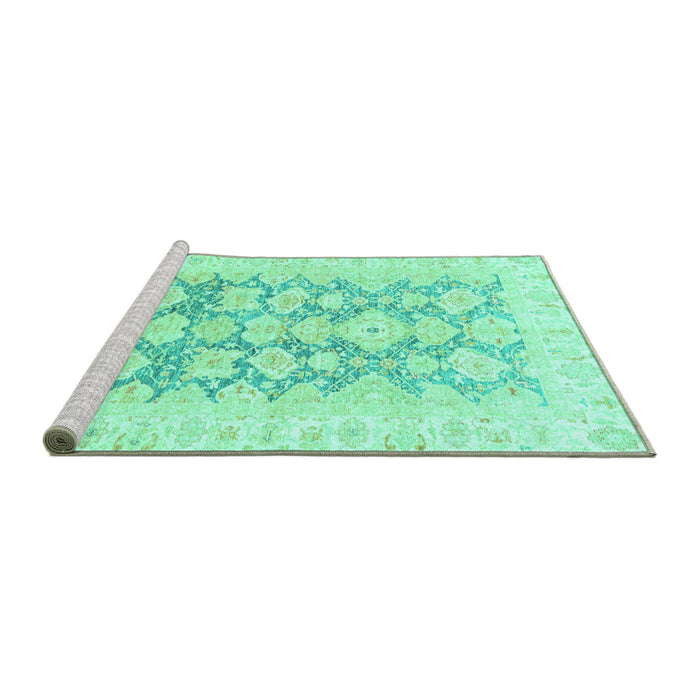Sideview of Machine Washable Oriental Turquoise Traditional Area Rugs, wshabs3475turq