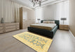 Abstract Mustard Yellow Oriental Rug in a Bedroom, abs3475