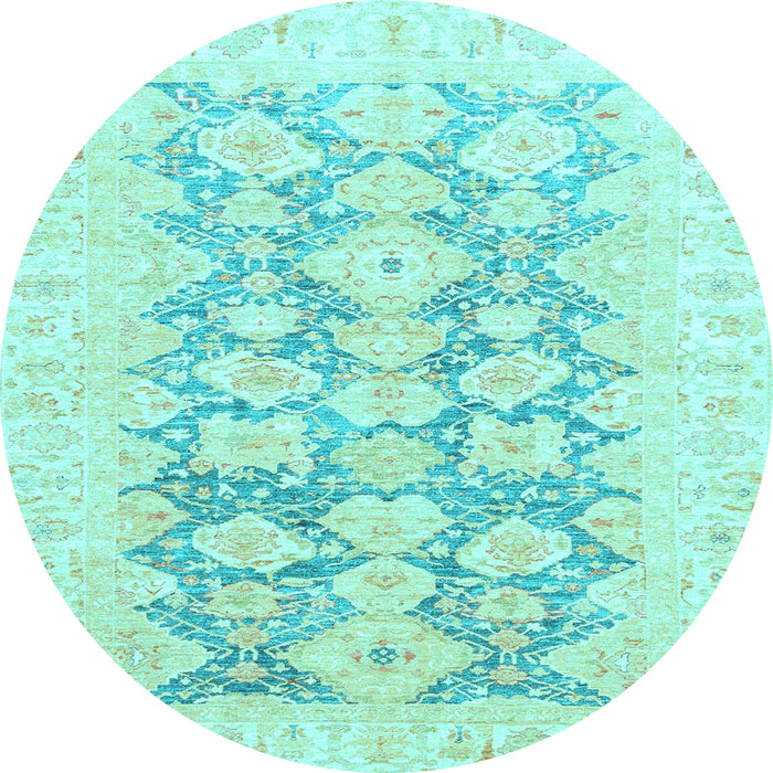 Round Machine Washable Oriental Light Blue Traditional Rug, wshabs3475lblu