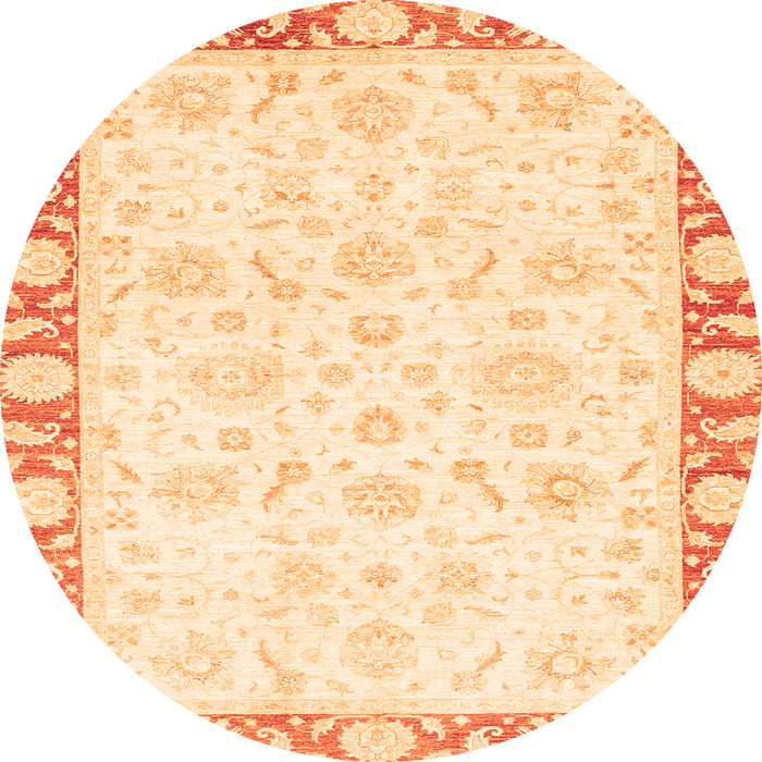 Round Machine Washable Abstract Orange Modern Area Rugs, wshabs3476org