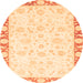 Round Machine Washable Abstract Orange Modern Area Rugs, wshabs3476org