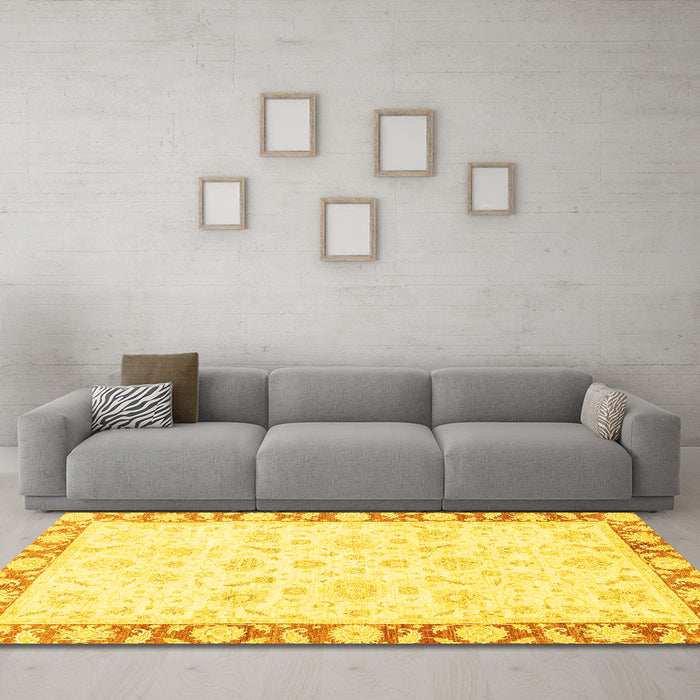 Machine Washable Abstract Yellow Modern Rug in a Living Room, wshabs3476yw