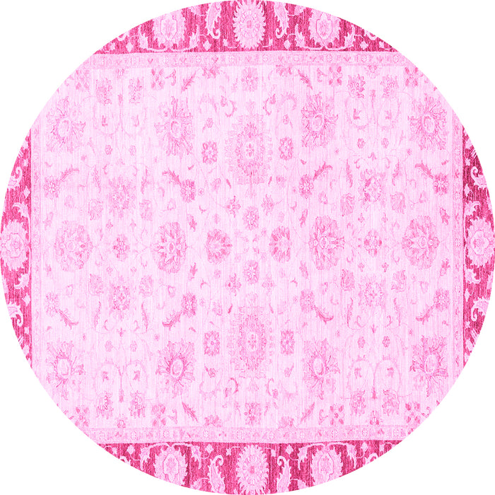 Round Machine Washable Abstract Pink Modern Rug, wshabs3476pnk