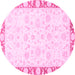 Round Machine Washable Abstract Pink Modern Rug, wshabs3476pnk