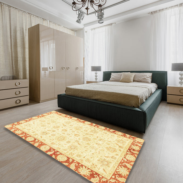 Abstract Sun Yellow Modern Rug in a Bedroom, abs3476