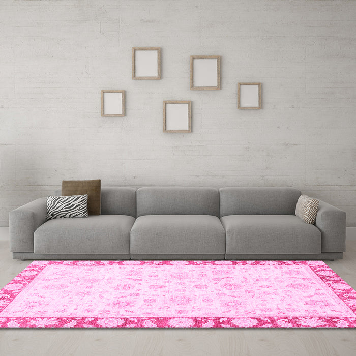 Machine Washable Abstract Pink Modern Rug in a Living Room, wshabs3476pnk