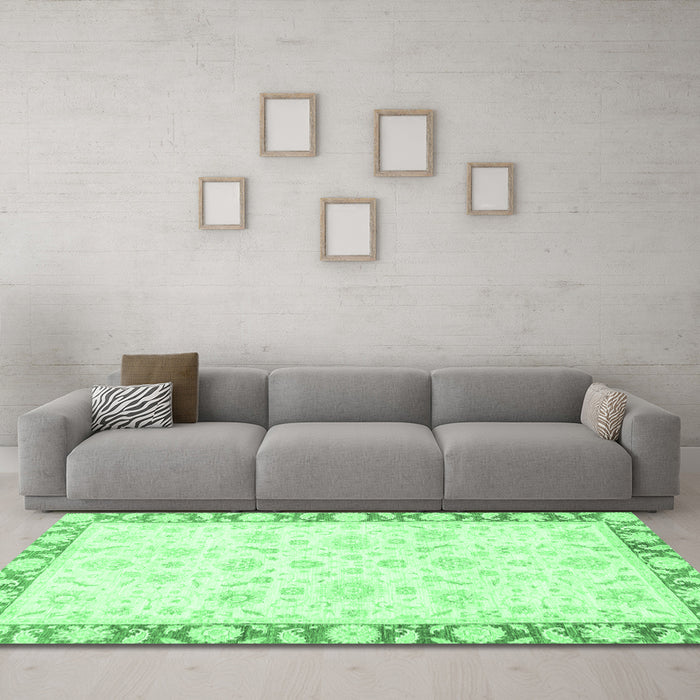 Machine Washable Abstract Emerald Green Modern Area Rugs in a Living Room,, wshabs3476emgrn