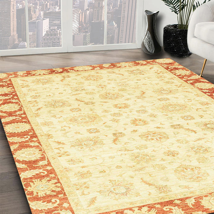 Machine Washable Abstract Sun Yellow Rug in a Family Room, wshabs3476