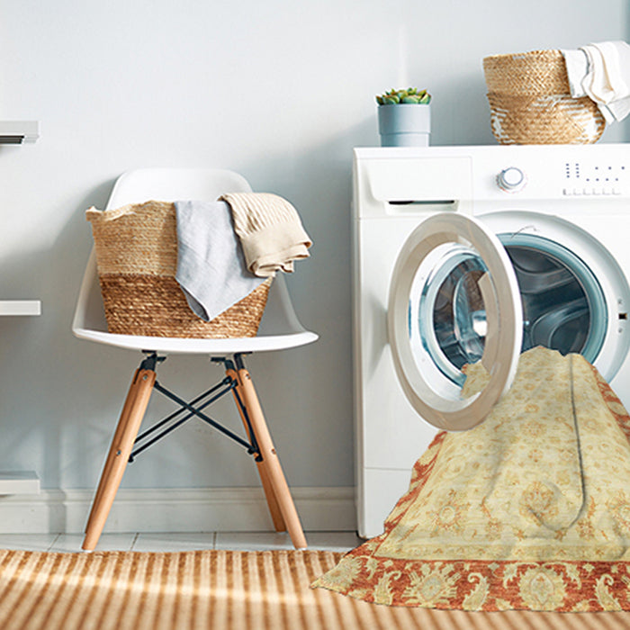 Machine Washable Abstract Sun Yellow Rug in a Washing Machine, wshabs3476