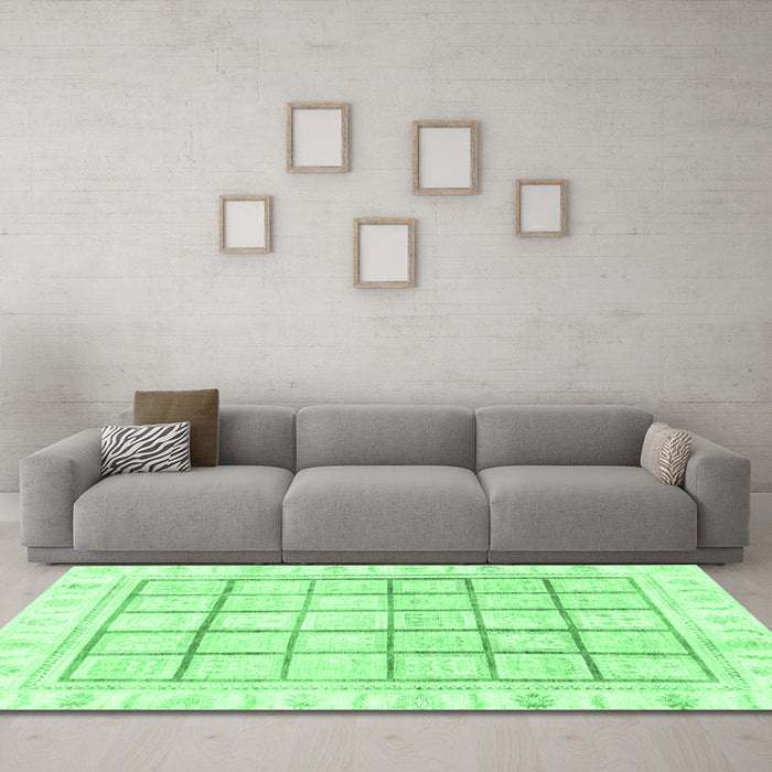 Machine Washable Abstract Emerald Green Modern Area Rugs in a Living Room,, wshabs3477emgrn