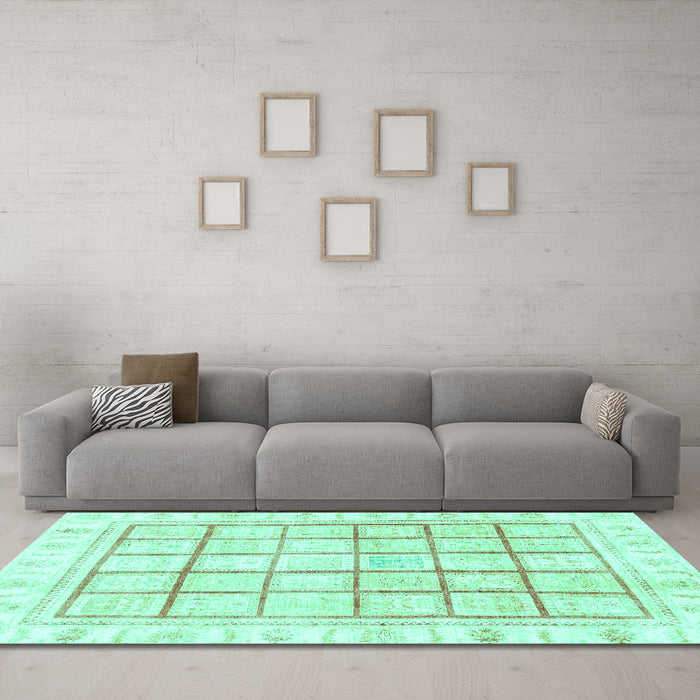 Machine Washable Abstract Turquoise Modern Area Rugs in a Living Room,, wshabs3477turq