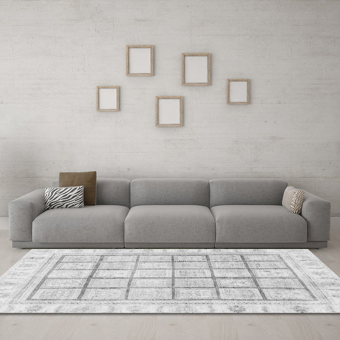 Machine Washable Abstract Gray Modern Rug in a Living Room,, wshabs3477gry