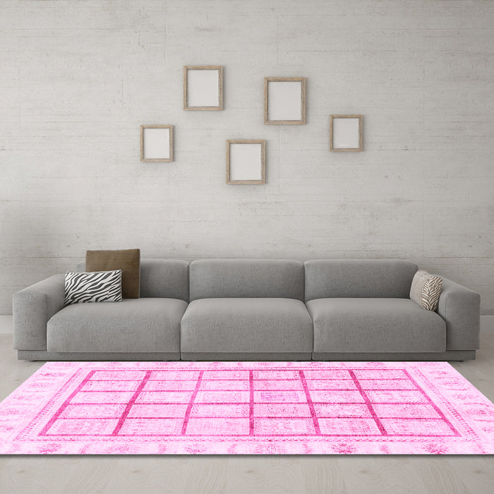 Machine Washable Abstract Pink Modern Rug in a Living Room, wshabs3477pnk