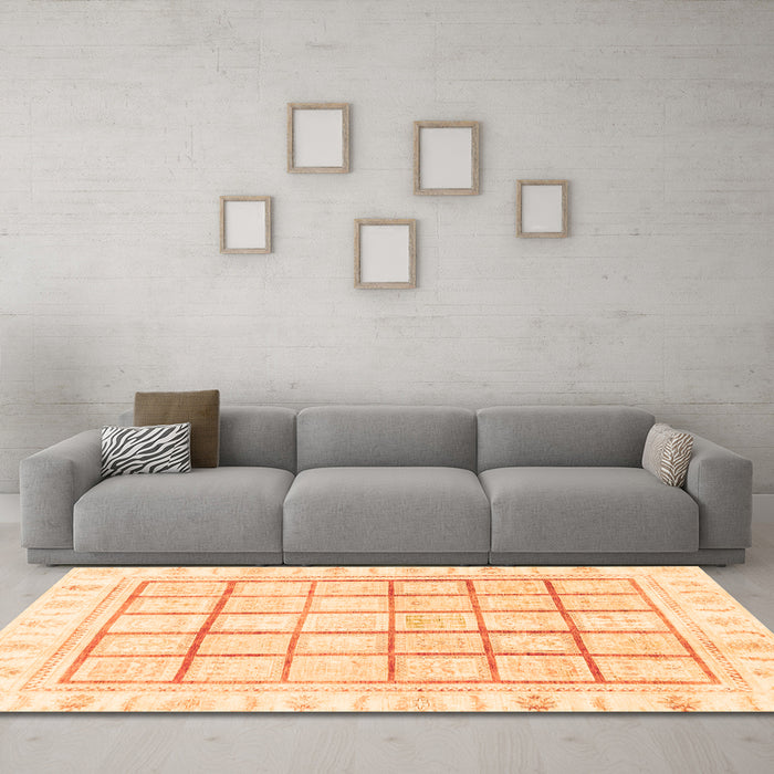 Machine Washable Abstract Orange Modern Area Rugs in a Living Room, wshabs3477org