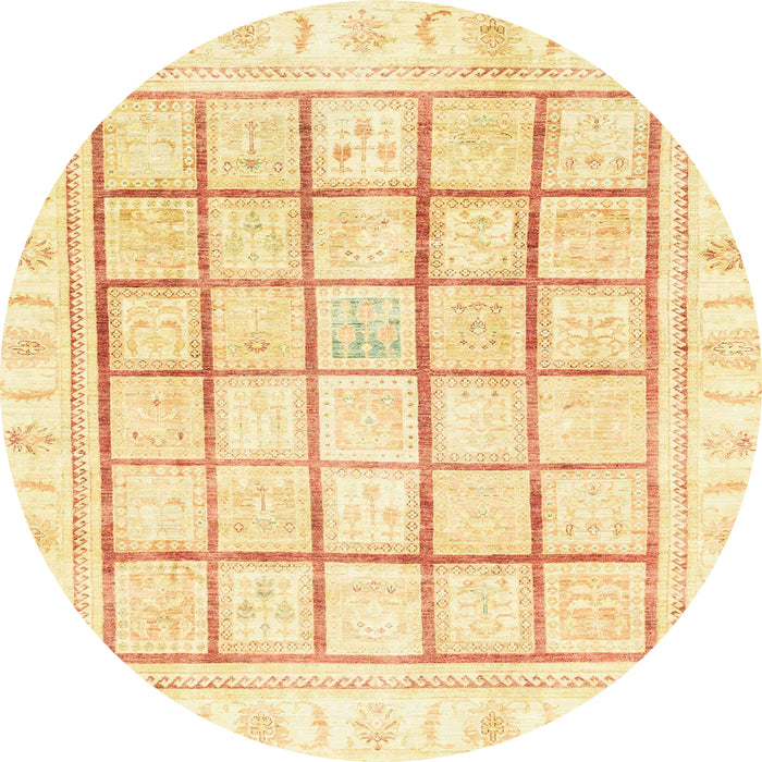 Round Machine Washable Abstract Sun Yellow Rug, wshabs3477