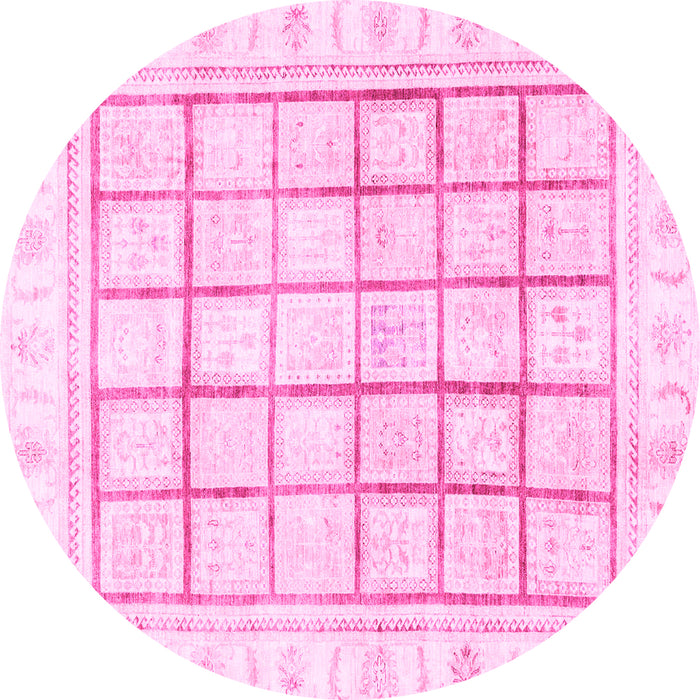 Round Machine Washable Abstract Pink Modern Rug, wshabs3477pnk