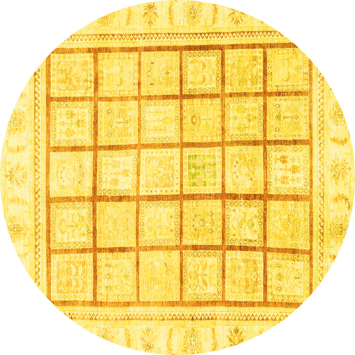 Round Machine Washable Abstract Yellow Modern Rug, wshabs3477yw