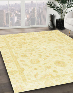 Abstract Mustard Yellow Oriental Rug in Family Room, abs3478