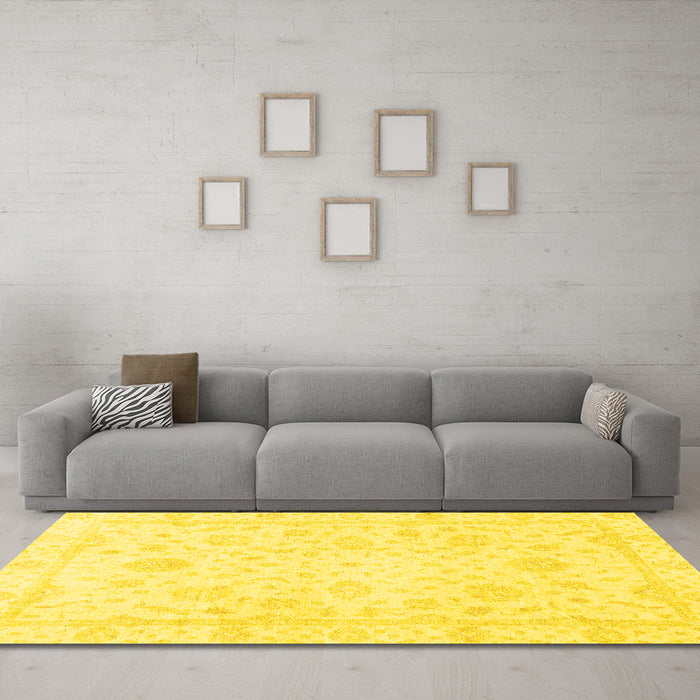 Machine Washable Oriental Yellow Traditional Rug in a Living Room, wshabs3478yw