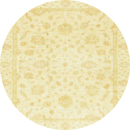 Round Abstract Mustard Yellow Oriental Rug, abs3478