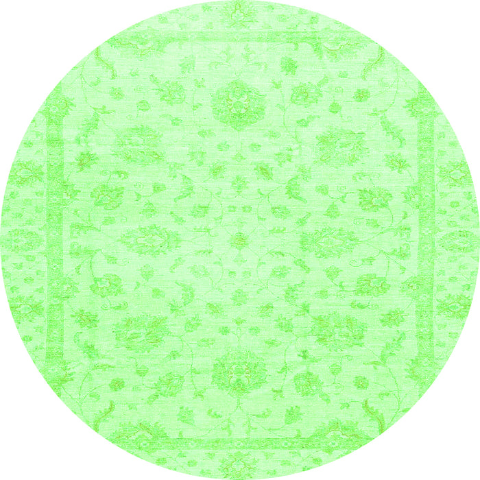 Round Machine Washable Oriental Green Traditional Area Rugs, wshabs3478grn