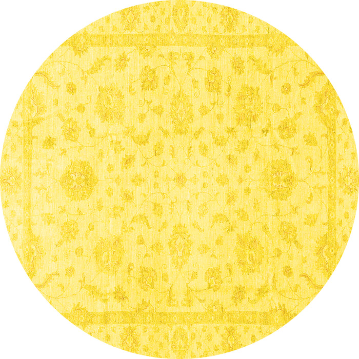 Round Machine Washable Oriental Yellow Traditional Rug, wshabs3478yw