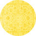 Round Machine Washable Oriental Yellow Traditional Rug, wshabs3478yw