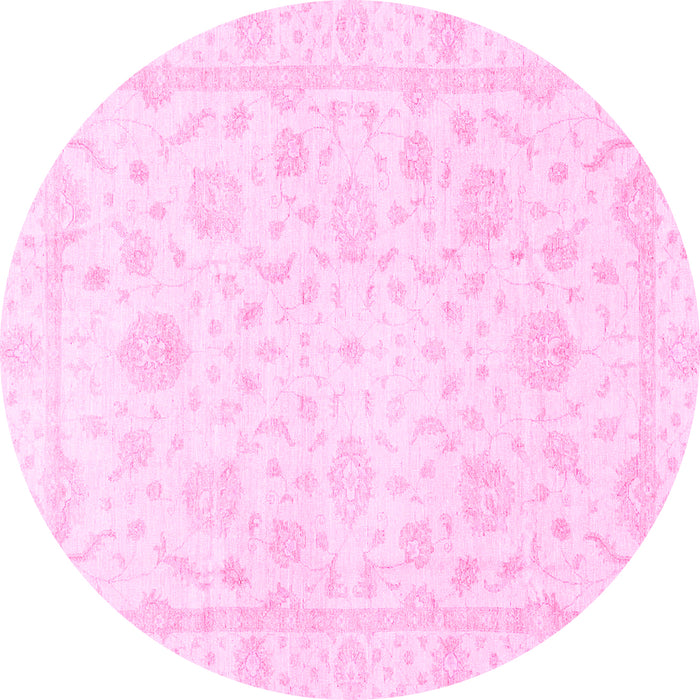 Round Machine Washable Oriental Pink Traditional Rug, wshabs3478pnk