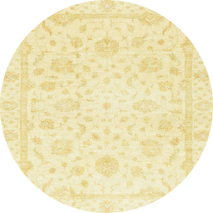 Round Machine Washable Abstract Mustard Yellow Rug, wshabs3478