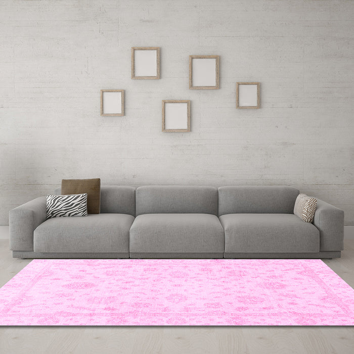 Machine Washable Oriental Pink Traditional Rug in a Living Room, wshabs3478pnk
