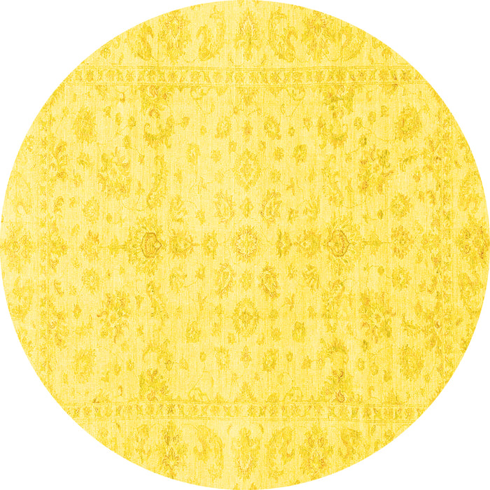 Round Machine Washable Oriental Yellow Traditional Rug, wshabs3479yw