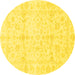 Round Machine Washable Oriental Yellow Traditional Rug, wshabs3479yw