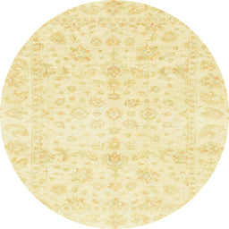 Round Machine Washable Abstract Sun Yellow Rug, wshabs3479