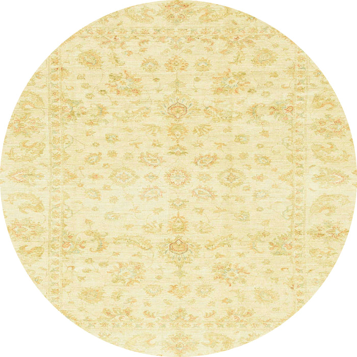 Round Machine Washable Abstract Sun Yellow Rug, wshabs3479